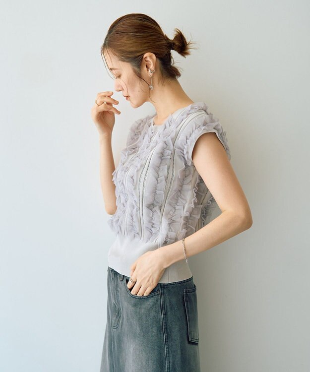 YECCA VECCA 2wayチュールフリルニット Black