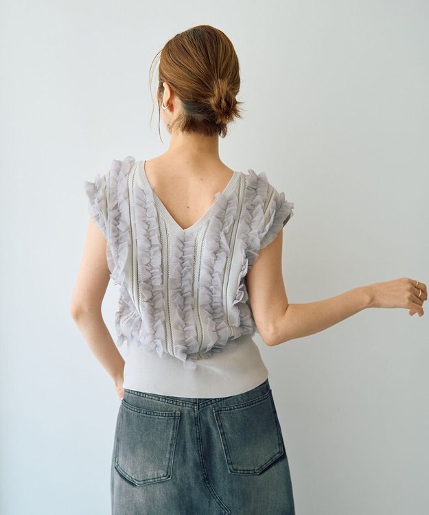 YECCA VECCA 2wayチュールフリルニット Black