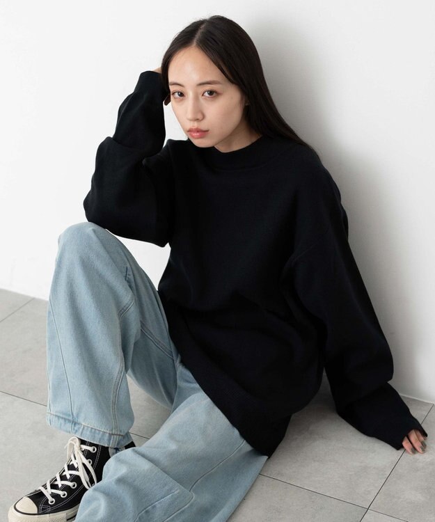 WEGO 【ユニセックス着用ITEM】ミラノリブモックネックプルオーバー ブラック