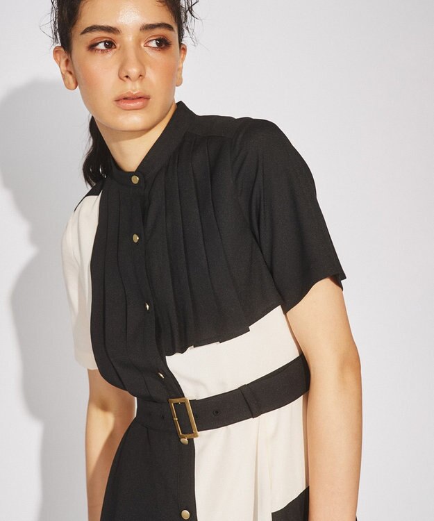 GRACE CONTINENTAL プリーツ配色ワンピース ブラック