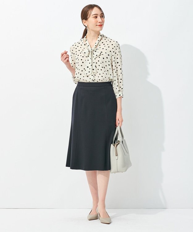 自由区 【セットアップ可】ドットプリント ボウタイブラウス ベージュ系5