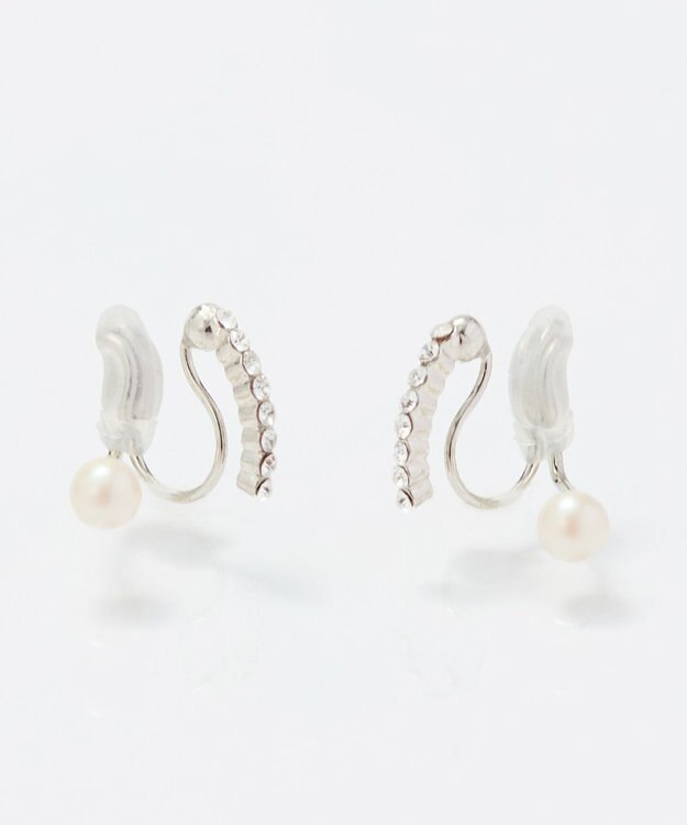 Phoebe 【痛くないシリーズ】ラインストーンパールフロートライトフィットイヤリング　シルバー シルバー