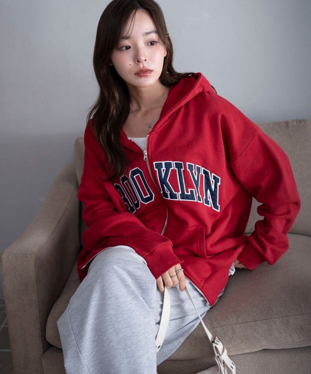 WEGO グラフィックBIGZIPパーカー レッド