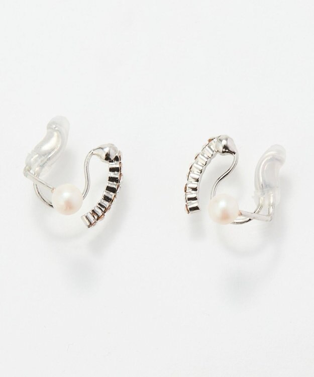 Phoebe 【痛くないシリーズ】ラインストーンパールフロートライトフィットイヤリング　シルバー シルバー