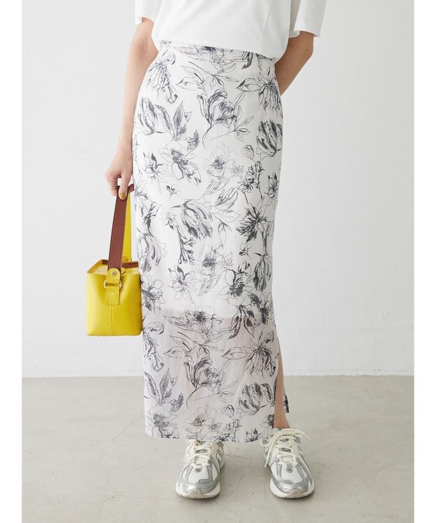 Green Parks モノトーンフラワータイトスカート Off White