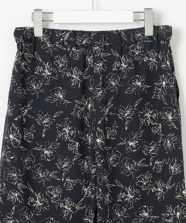 J.PRESS LADIES L 【洗える】ラインフラワープリント ワイドパンツ ネイビーベース系