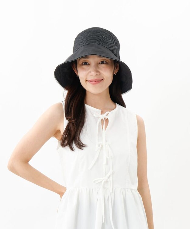 AURORA 【 LANVIN en Bleu （ランバン オン ブルー）】天然ブレードｘサテン布帛クロッシェハット ブラック