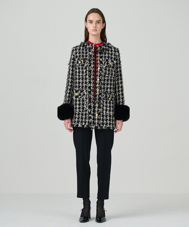 GRACE CONTINENTAL ツイードファーコート ブラック