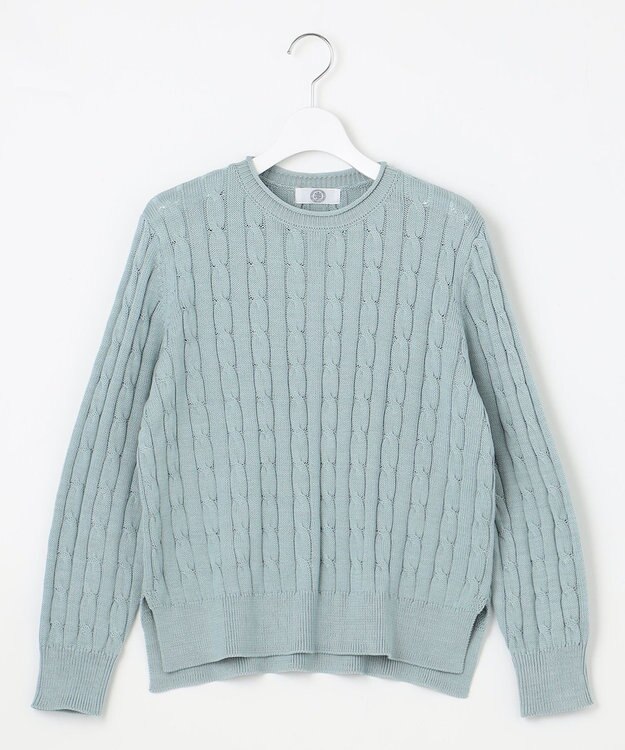 J.PRESS LADIES L 【洗える】GIZA MERCERIZE COTTON ケーブル ニット スカイブルー系