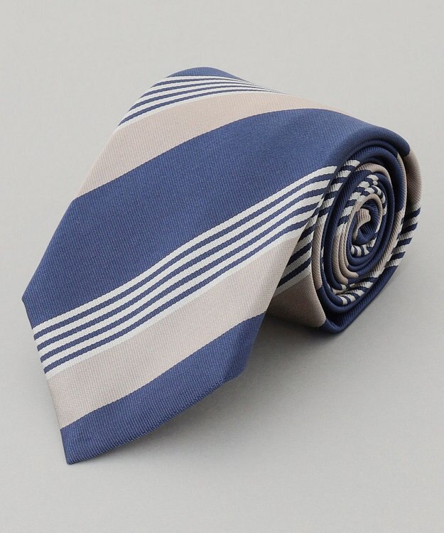 GOTAIRIKU 【日本製】シルク ネクタイ_ストライプ ダルブルー系1