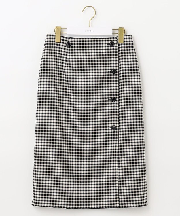 ANY SIS 【美人百花10月号掲載】2WAYリバーシブルラップ スカート 白黒ギンガム×チャコール