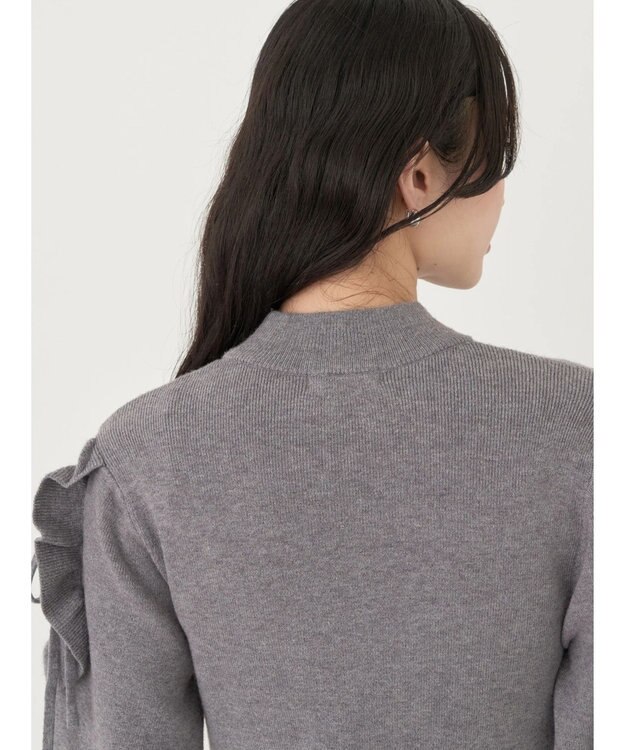 earth music&ecology 袖シアーフリルニットワンピース Gray