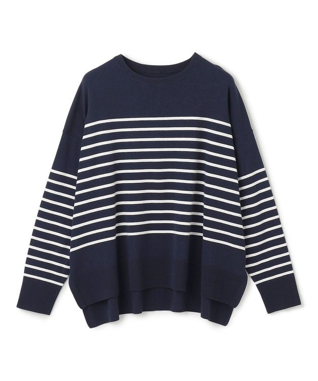 UNFILO マイビューティ クルーネック ニット ネイビー×オフ