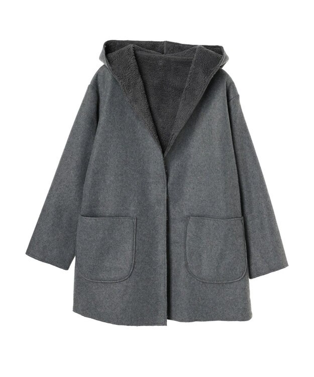 Green Parks ２ｗａｙフード裏ボアミディ丈コーディガン Gray Mixture