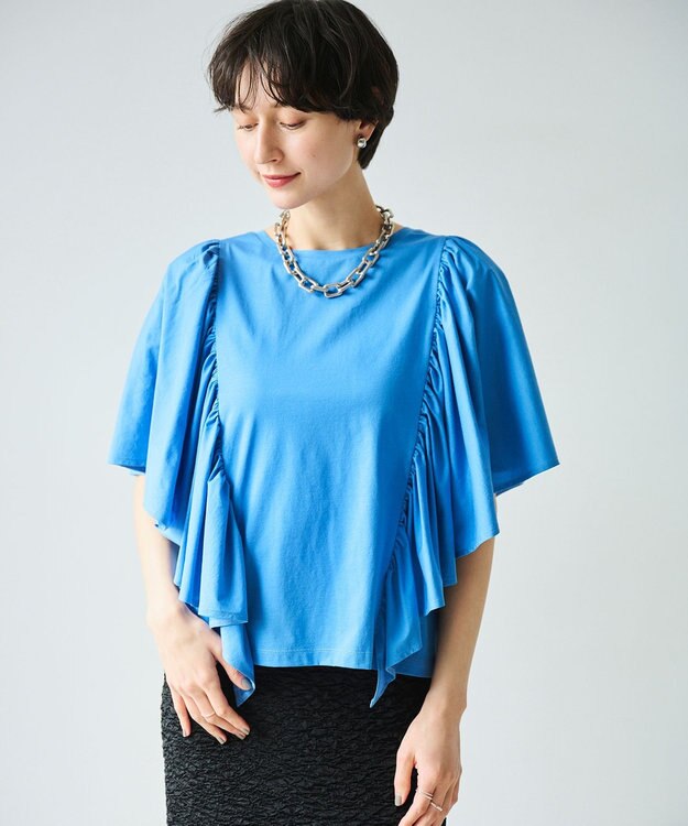 #Newans 【乾燥機可能/接触冷感】ラッフルフリルカットソー ブルー