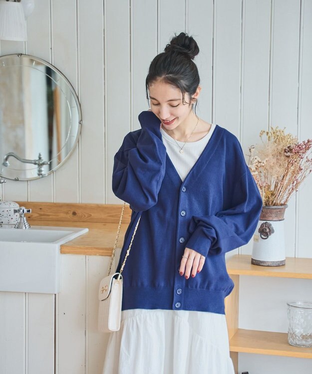 WEGO 【ユニセックス着用ITEM/MLサイズ展開】ドロップショルダーカーディガン ネイビー