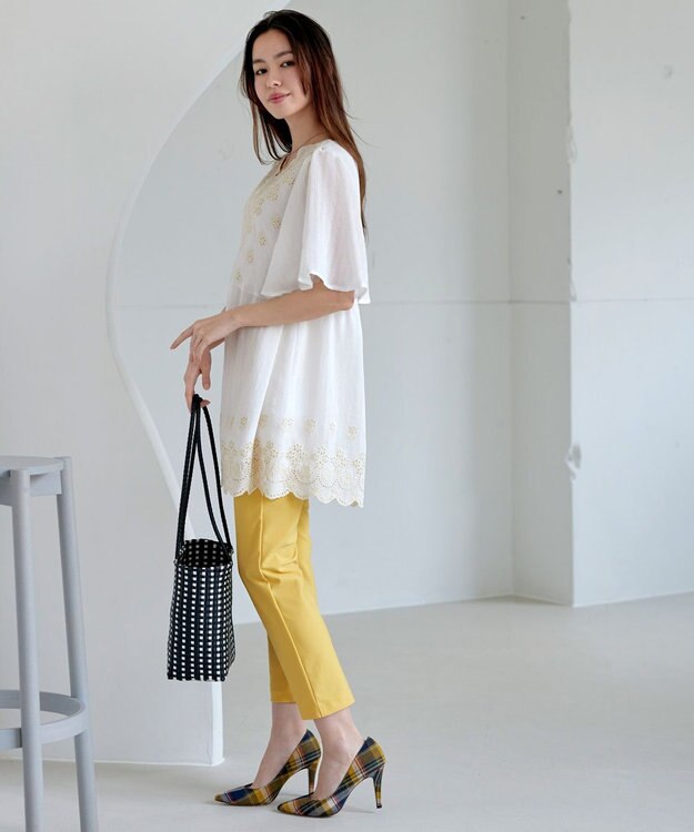 Tiaclasse 【洗える】スカラップレースチュニックブラウス オフホワイト