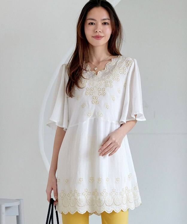 Tiaclasse 【洗える】スカラップレースチュニックブラウス オフホワイト
