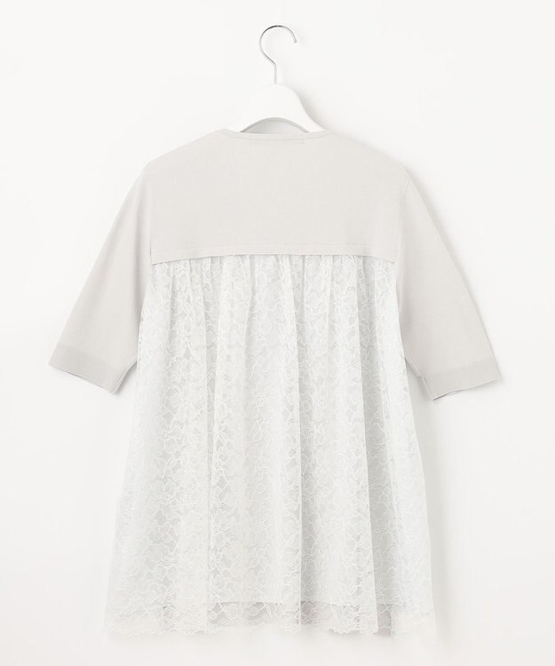 自由区 【洗える】クレープストレッチ バックレース ニット ライトグレー系