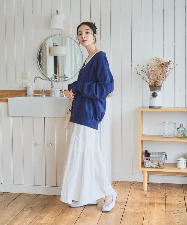 WEGO 【ユニセックス着用ITEM/MLサイズ展開】ドロップショルダーカーディガン ネイビー