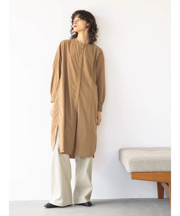 AMERICAN HOLIC バンドカラーシャツワンピース Camel