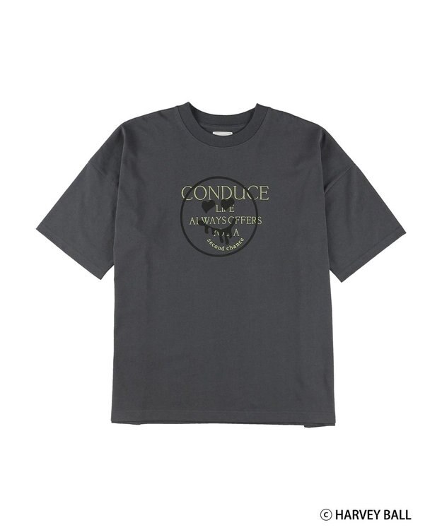 Green Parks Ｓｍｉｌｅｙ　Ｆａｃｅ／スマイル＋ロゴＢｉｇＴシャツ Charcoal Gray