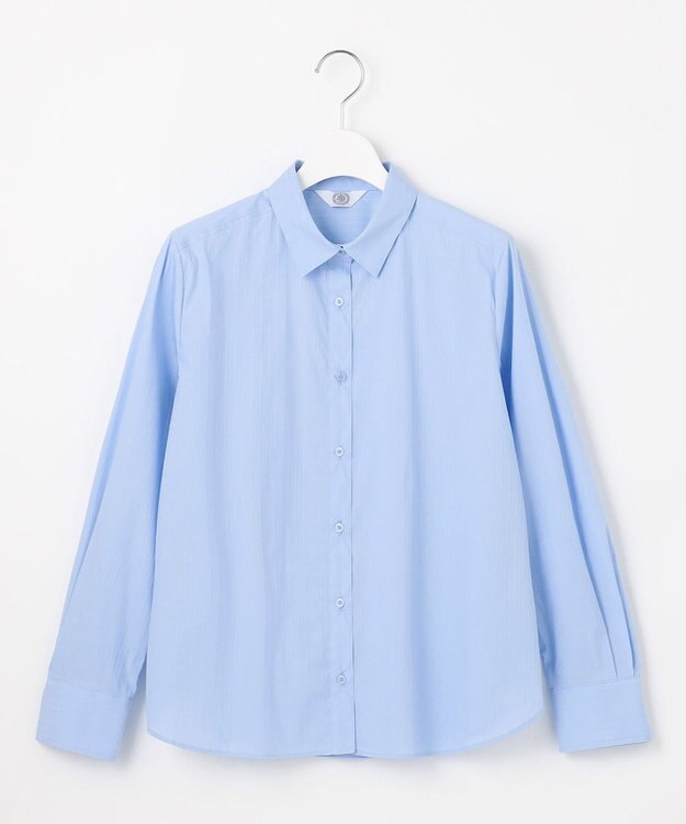 J.PRESS LADIES 【洗える】BEZコットンナイロン ストライプ シャツカラー ブラウス サックスドビー系1