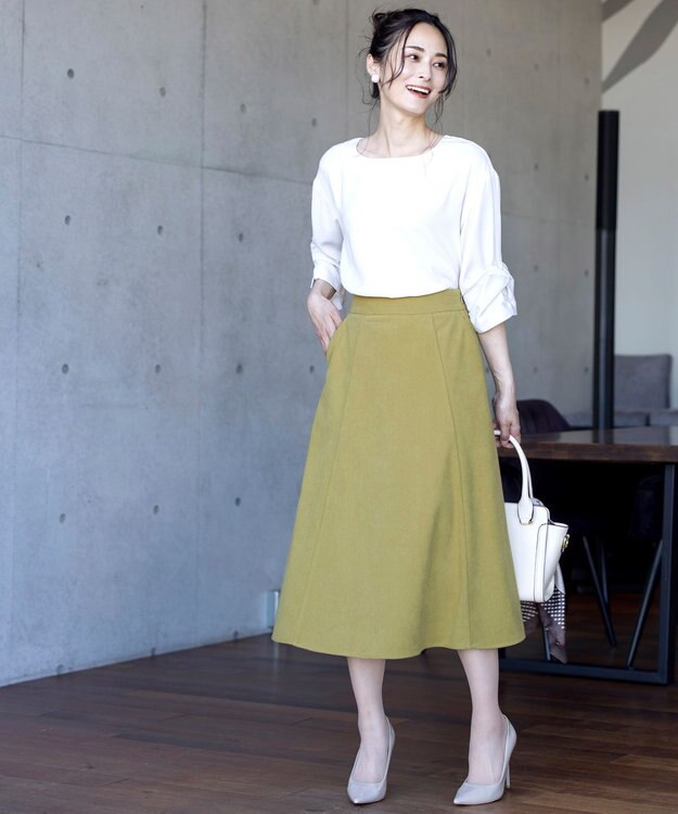 Tiaclasse L 【洗える】大人上品なコーデュロイフレアスカート グリーン