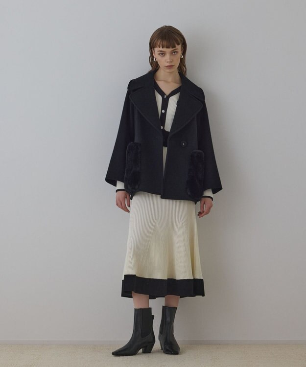 GRACE CONTINENTAL ファーポケットピーコート ブラック