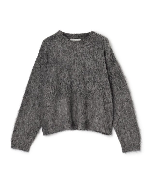 UNFILO L アルパカシャギー クルーネック プルオーバー チャコール