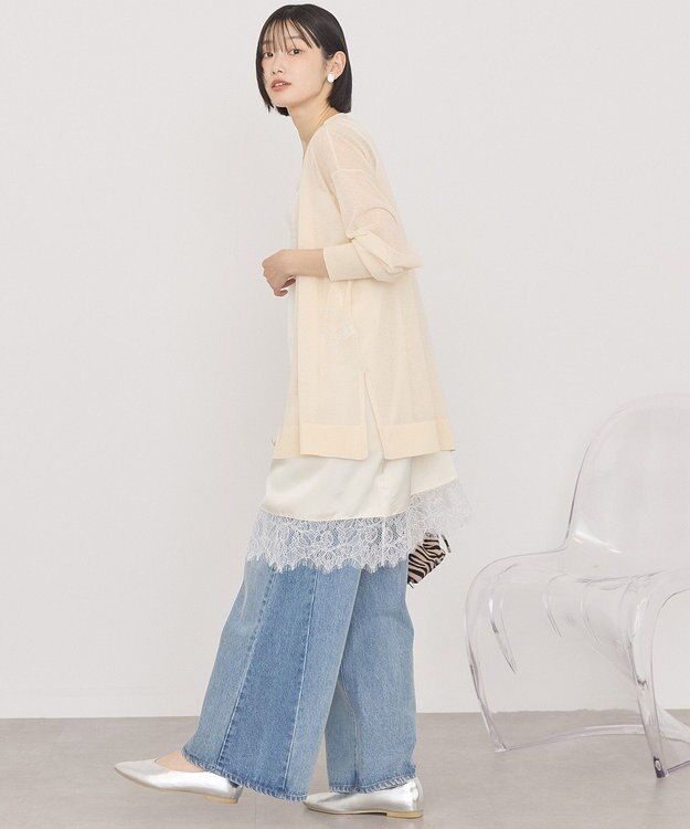 AMERICAN HOLIC メタルボタンシアーVネックカーディガン Ivory