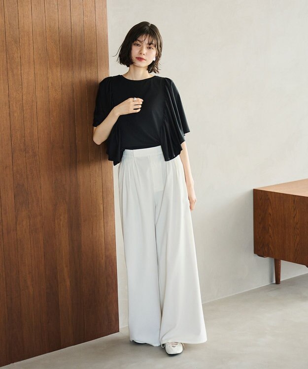 #Newans 【乾燥機可能/接触冷感】ラッフルフリルカットソー ブラック