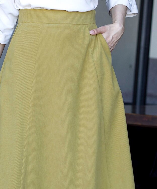 Tiaclasse L 【洗える】大人上品なコーデュロイフレアスカート グリーン