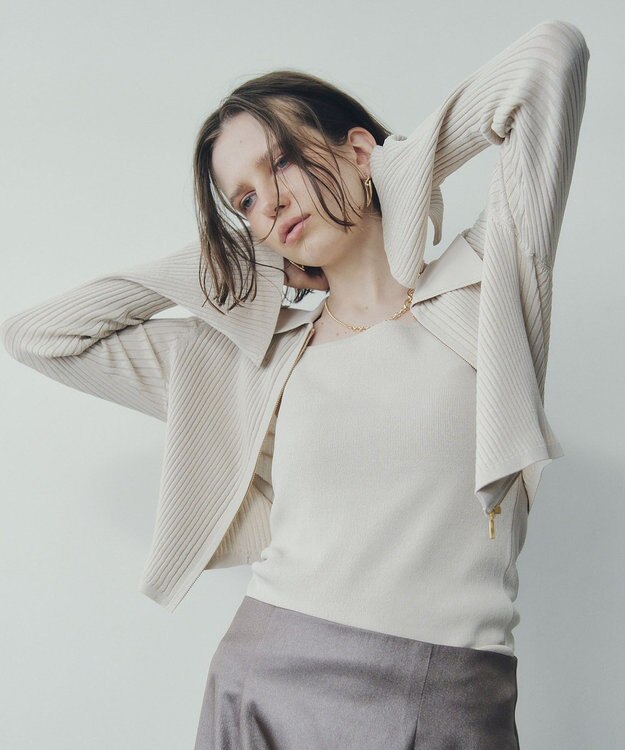 YECCA VECCA 【2点SET】キャミセット襟付きZIPカーディガン Ivory