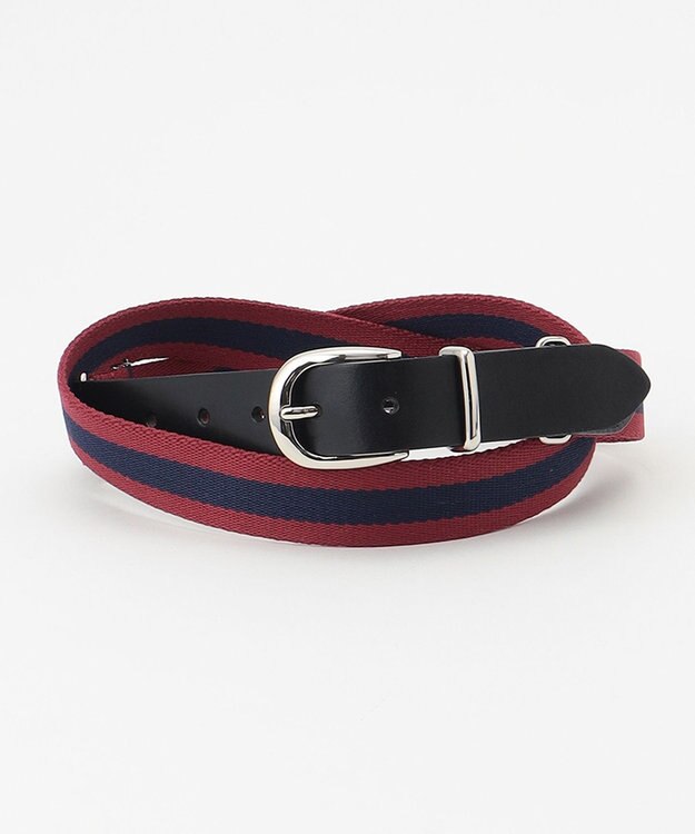 J.PRESS MEN レザートリム ストライプ テープベルト ワイン系1