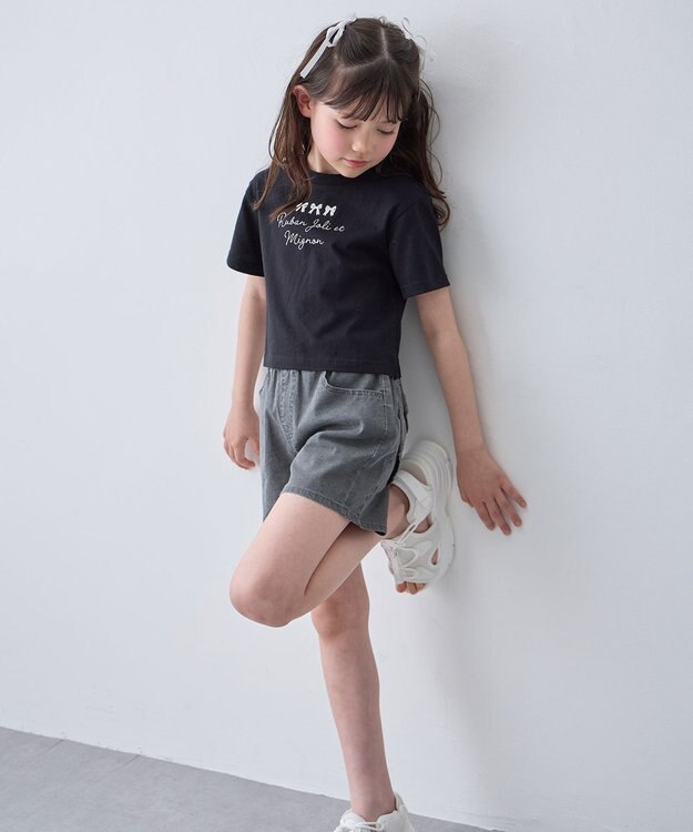 ANY KIDS 【2点セット】Tシャツ×レース キャミソールチュニック ブラック