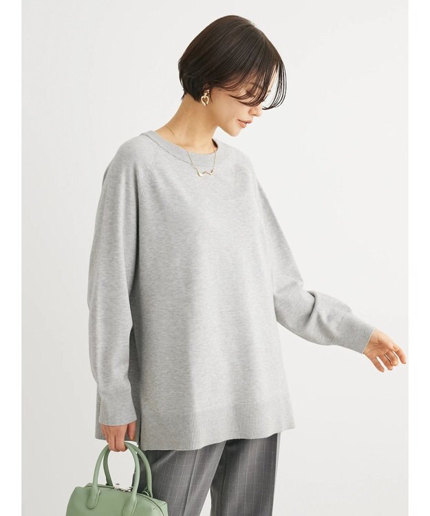 Green Parks もちやわ　ボートネックニットチュニック Light Gray Mixture