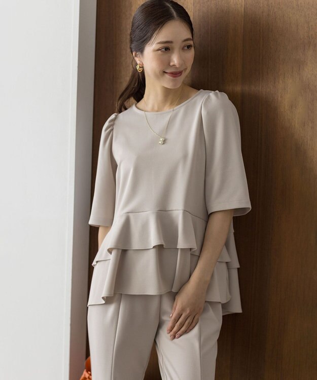 組曲 S ご好評につき追加生産【WEB限定】ジョーゼットジャージーティアード ブラウス ベージュ系