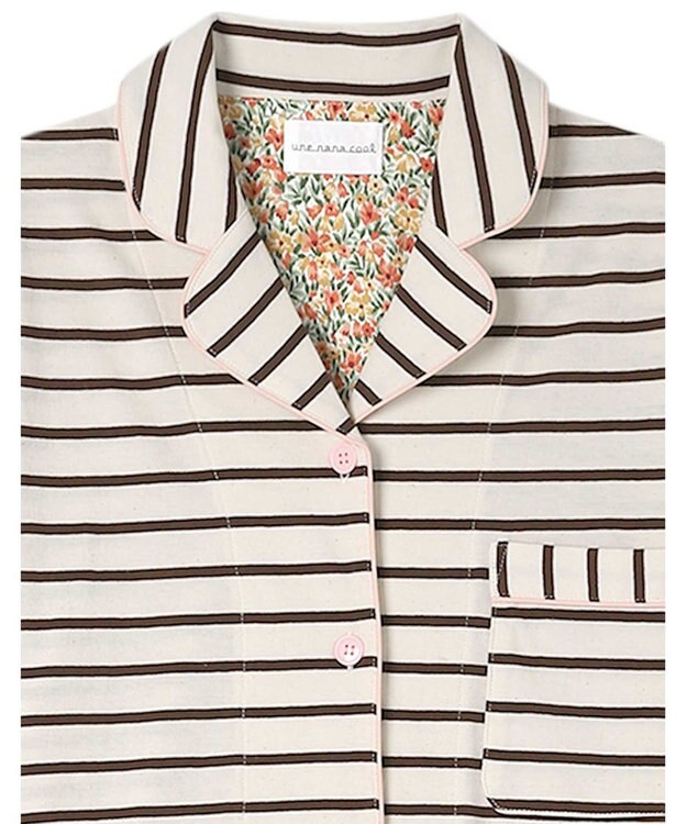 une nana cool 【綿100%】コットンボーダーパジャマ MADE WITH LIBERTY FABRIC ブラウン