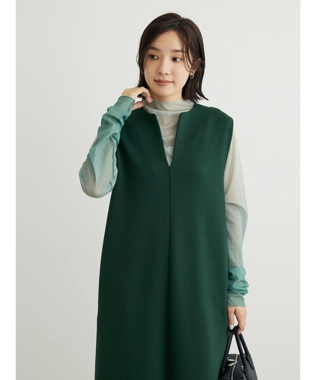 Green Parks キーネックダンボールジャンスカ Dark Green