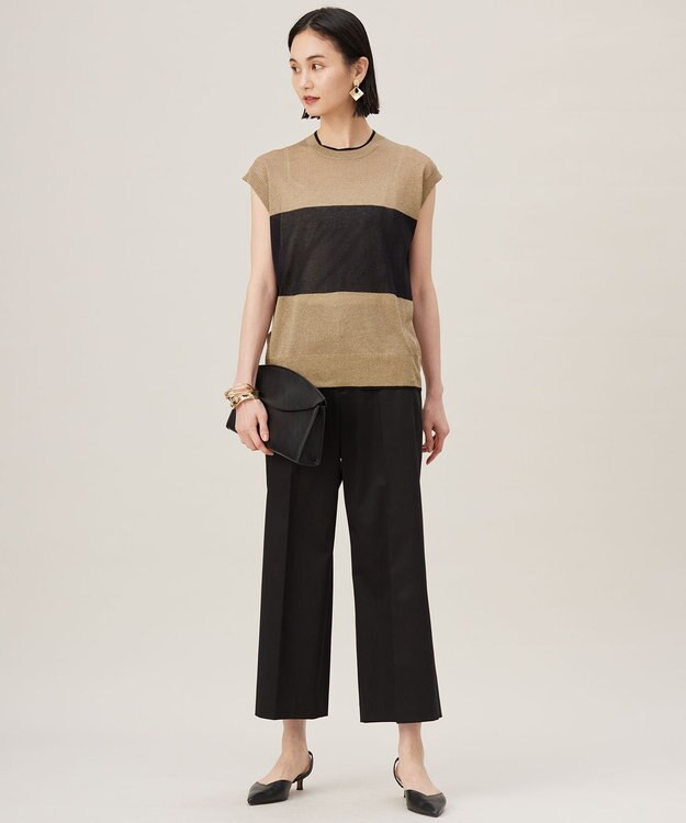 自由区 S 【UVカット・接触冷感・洗える】コットンサテンクロップド丈ワイドストレート パンツ ブラック