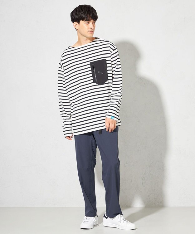 SHARE PARK MENS 【UNISEX】ボートネックボーダーＴシャツ（L・XLサイズ） ブラック系1オフ×ブラックボーダー