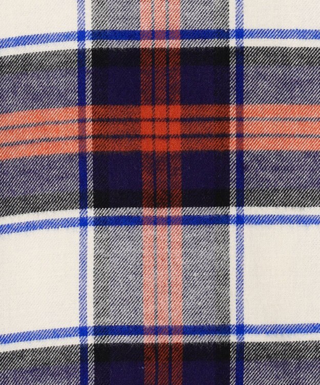 J.PRESS LADIES コットン起毛タータンチェック ショート丈 シャツ ブラウス オフ×ネイビー×レッドチェック系