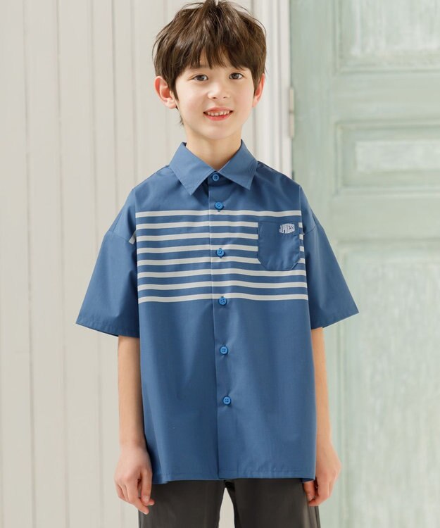 J.PRESS KIDS 【110-130cm】TCブロード パネルボーダープリント シャツ ダルブルー系