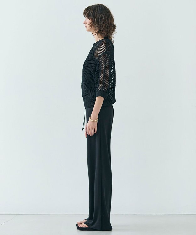 BEIGE， 【洗える】ALOE / コットンメッシュ半袖クルーネックニット Black