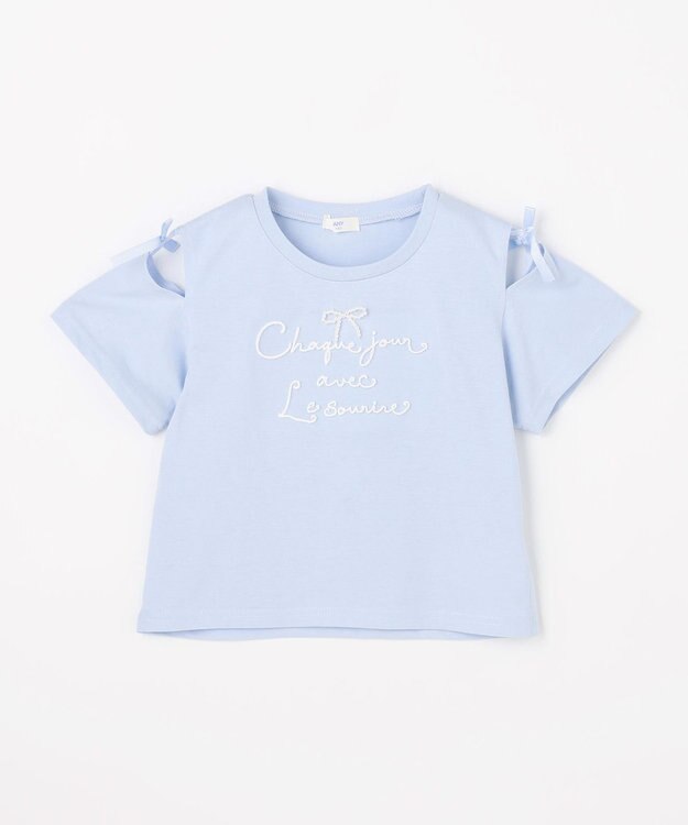 ANY KIDS 【洗濯機可能】肩あき ロゴ刺繍Tシャツ サックスブルー