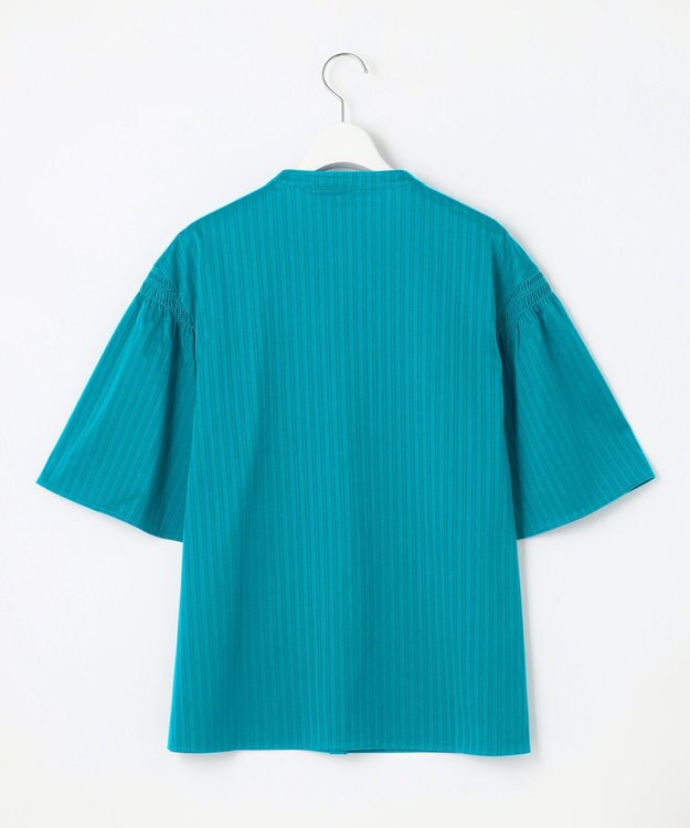 自由区 L 【洗える】ストレッチシャーティング 5分袖 フレアスリーブブラウス ブルー系1