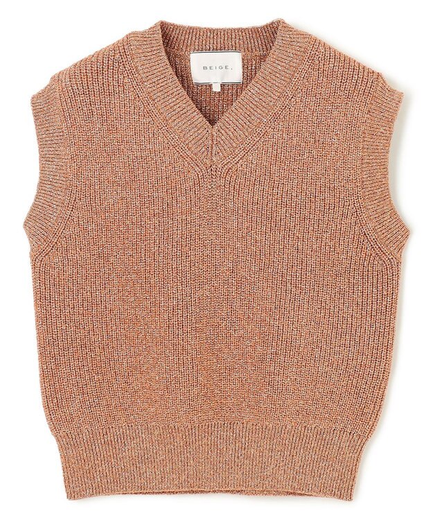 BEIGE， 【洗える・eclat 5月号掲載】VANDA / ラメ入りVネックノースリーブニット Dark Nude