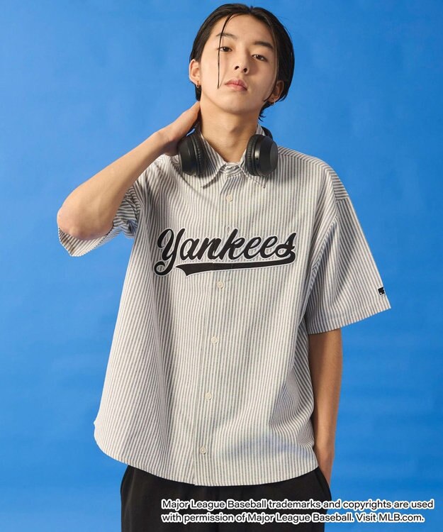WEGO 【ユニセックス着用ITEM】別注MLBストライプグラフィックシャツ（SS） ホワイトストライプ