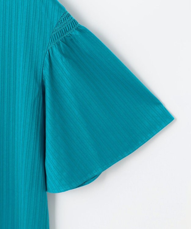 自由区 L 【洗える】ストレッチシャーティング 5分袖 フレアスリーブブラウス ブルー系1